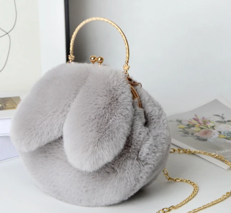 Plush Bunny Rabbit Ear Crossbody Purse Cute Girly Shoulder Handbag For girls