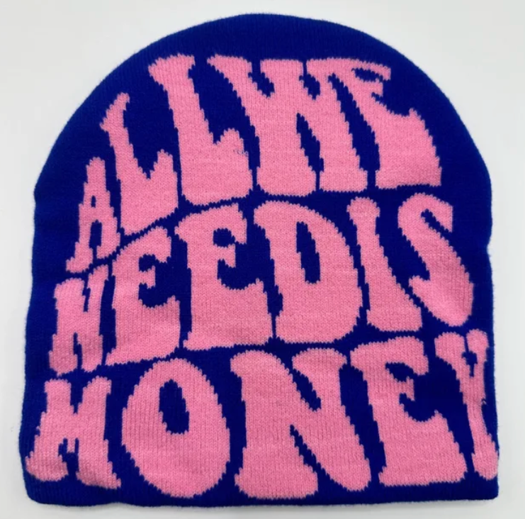 Knitted Graphic Money Beanie Y2k Head Cap We Need Money Skully Hat