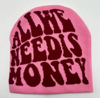 Knitted Graphic Money Beanie Y2k Head Cap We Need Money Skully Hat