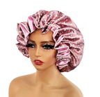 Womens Satin Ruffle Pattern Natural Hair Sleeping Night Cap Double Layer Bonnet