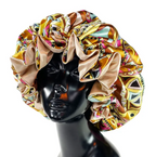Womens Satin Ruffle Pattern Natural Hair Sleeping Night Cap Double Layer Bonnet