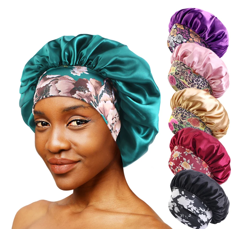 Woman Floral Print Solid Bonet Comfortable Sleeping Silk Night Cap