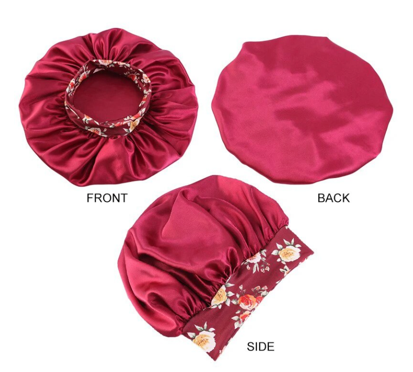 Woman Floral Print Solid Bonet Comfortable Sleeping Silk Night Cap