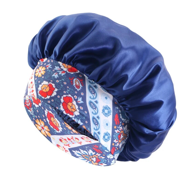 Woman Floral Print Solid Bonet Comfortable Sleeping Silk Night Cap
