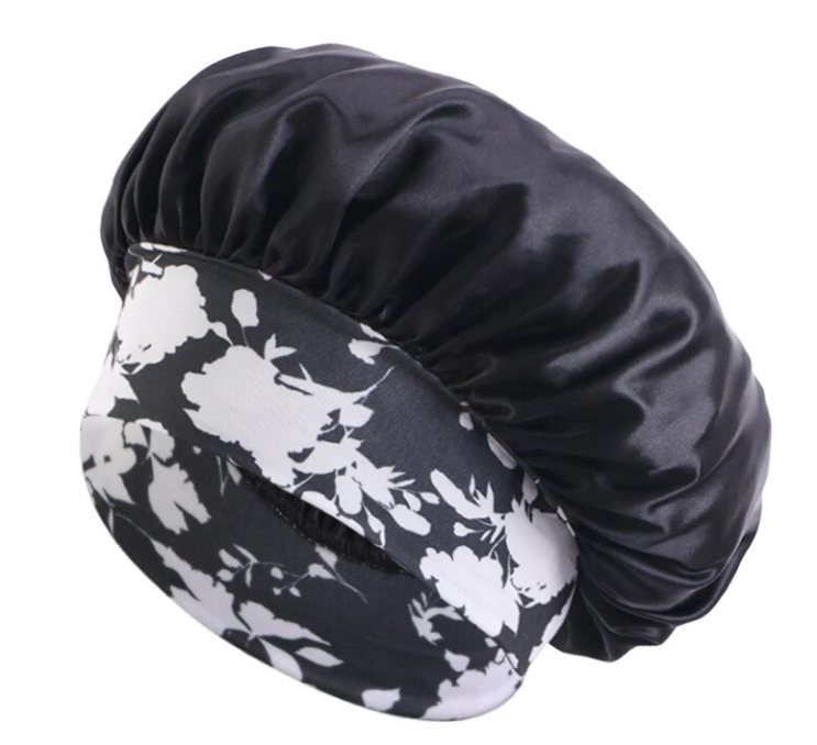 Woman Floral Print Solid Bonet Comfortable Sleeping Silk Night Cap