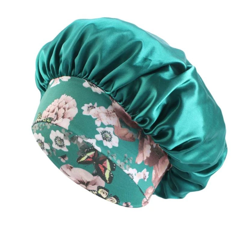 Woman Floral Print Solid Bonet Comfortable Sleeping Silk Night Cap