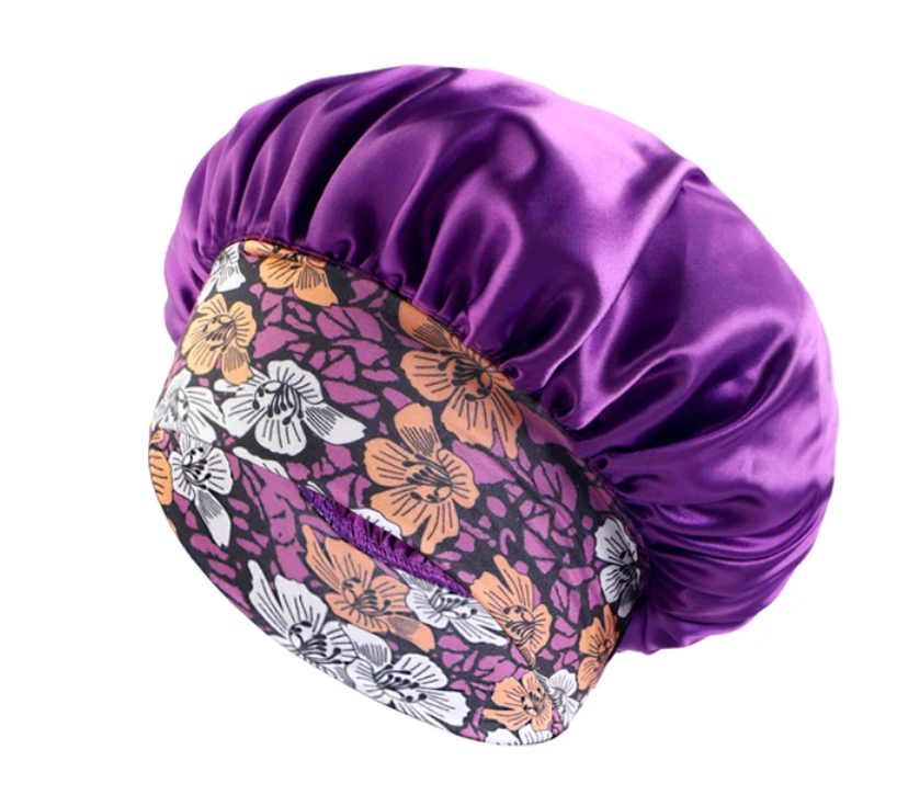 Woman Floral Print Solid Bonet Comfortable Sleeping Silk Night Cap