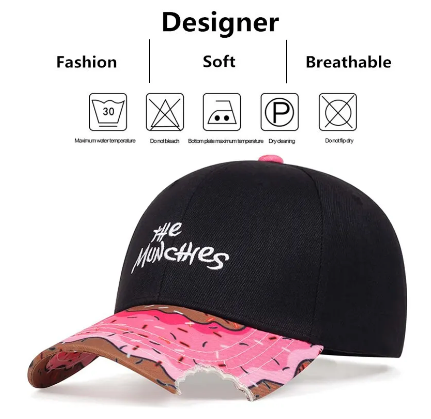 The Munchies Hat Trending Doughnut Bite Breathable Baseball Snap Back Hat