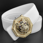 Mens Luxury Tiger Pendant Leather Waist Strap Belt Wide High Quality Golden Buckle Waistband
