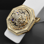 Mens Luxury Tiger Pendant Leather Waist Strap Belt Wide High Quality Golden Buckle Waistband