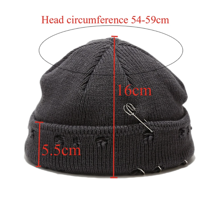 Distressed Unisex Winter Warm Beanie Pin Design Hole Fashion Skullcap Hat