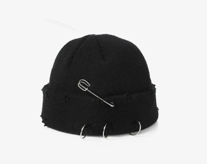 Distressed Unisex Winter Warm Beanie Pin Design Hole Fashion Skullcap Hat