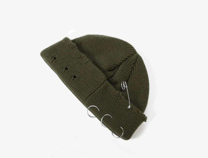 Distressed Unisex Winter Warm Beanie Pin Design Hole Fashion Skullcap Hat