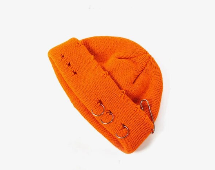 Distressed Unisex Winter Warm Beanie Pin Design Hole Fashion Skullcap Hat