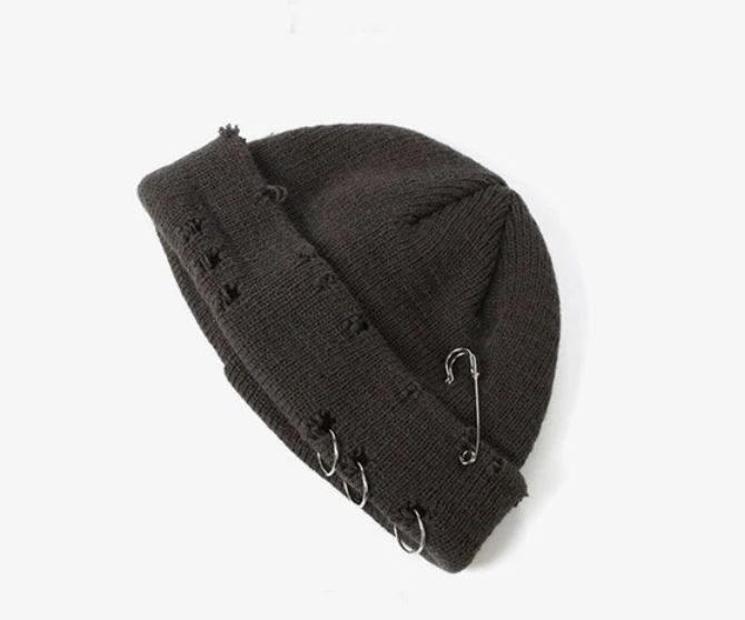 Distressed Unisex Winter Warm Beanie Pin Design Hole Fashion Skullcap Hat