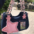 Trending Korean Denim Chain Shoulder Star Trending Customize Tote Bag