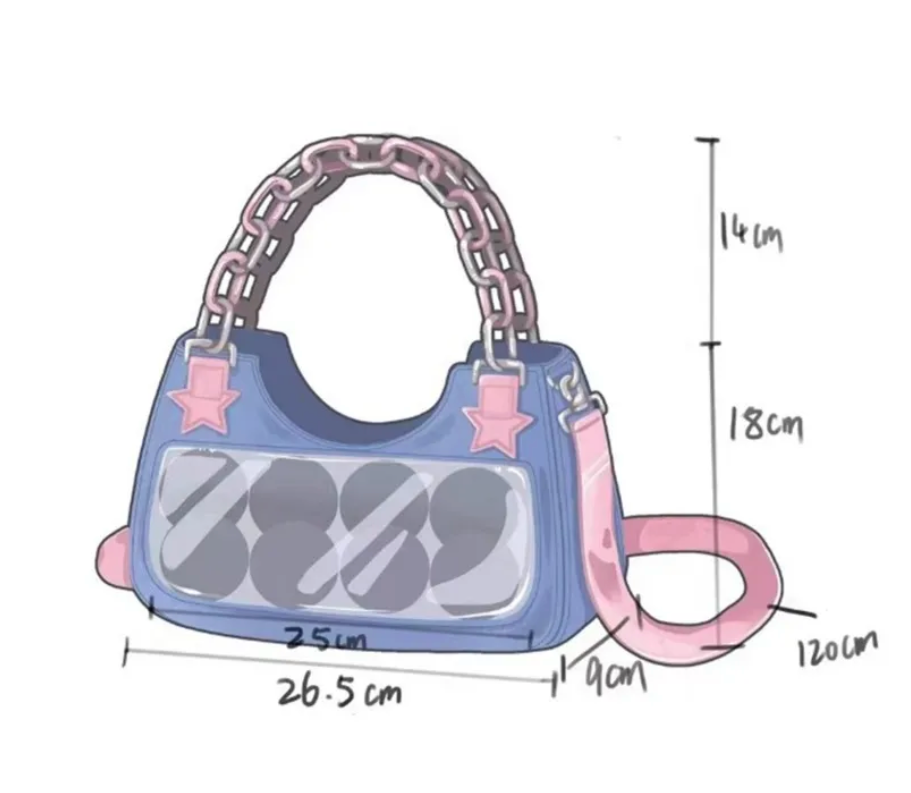 Trending Korean Denim Chain Shoulder Star Trending Customize Tote Bag