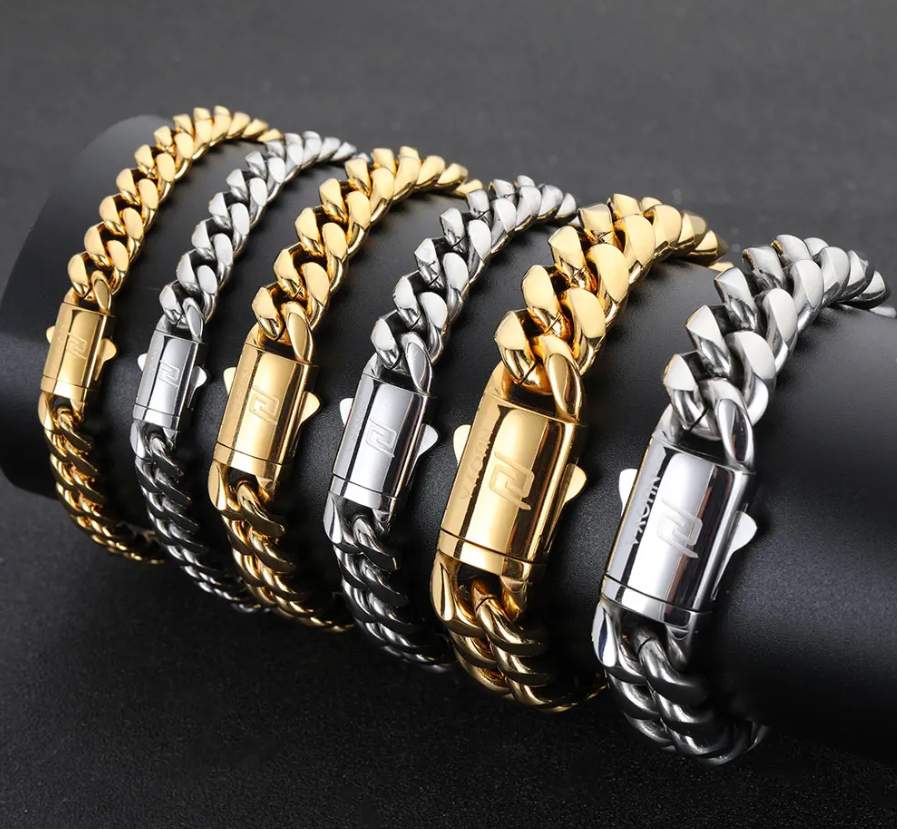 Stainless steel 18K Gold Plated Cuban Link Chain Mens Bracelet