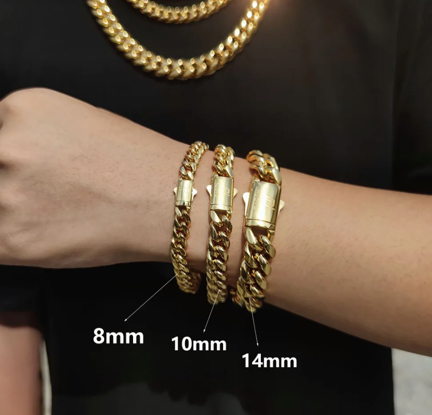 Stainless steel 18K Gold Plated Cuban Link Chain Mens Bracelet