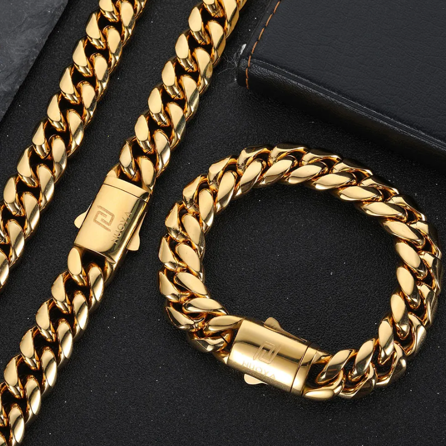 Stainless steel 18K Gold Plated Cuban Link Chain Mens Bracelet