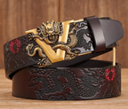 Mens Chinese Dragon Genuine Leather Belt Carving Pattern Cowskin Leather