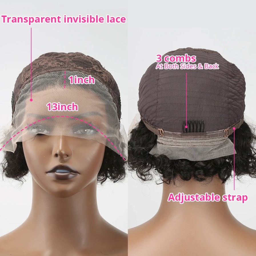 Womans Pixie Cut wig Natural Color 13x1 Human Hair Natural Wig