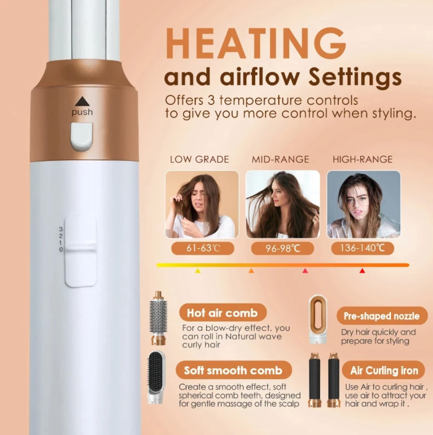 5 In 1 Hair Appliance Professional Curler Hair Dryer Straightener Hot Comb Set