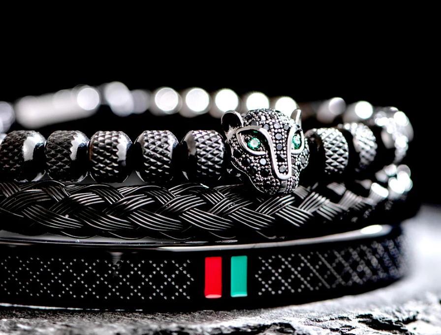 Mens Handmade Stainless Steel 3Pcs Bracelet Jewelry