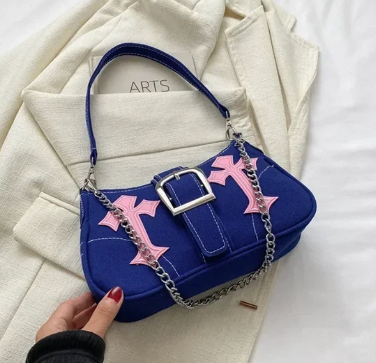 Y2K CrossBody Star Cross Design Chain Tote Purse Small Shoulder Bag