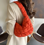 Solid Underarm Plaid Quilted Woman Small Bubble Ladies Shoulder Cotton Tote Bag