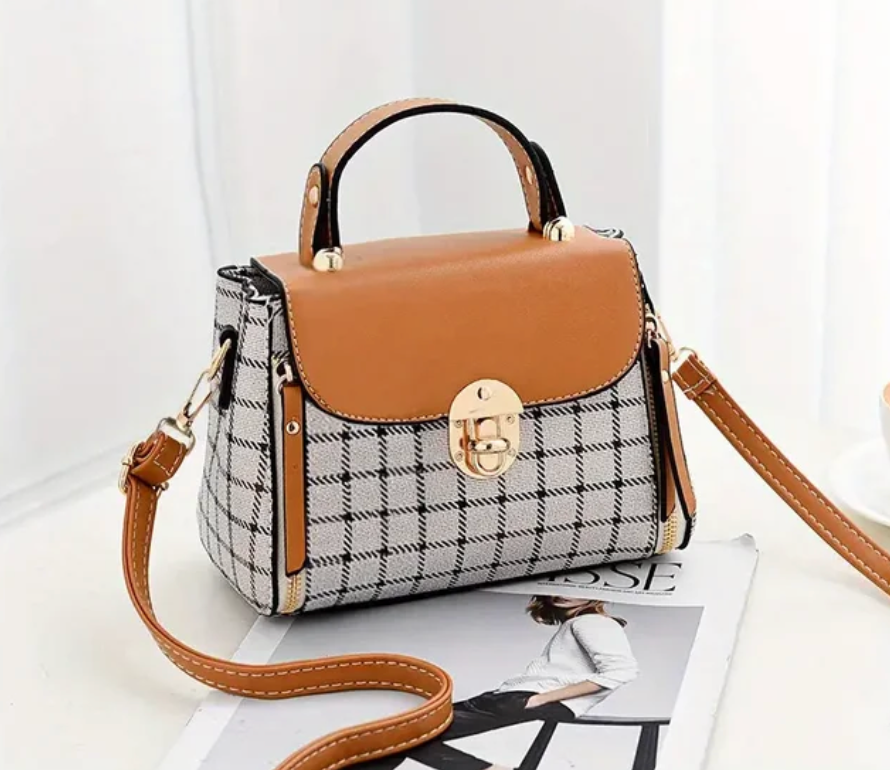 Buckle Plaid Pattern Handbag Womans Trending Crossbody Bag