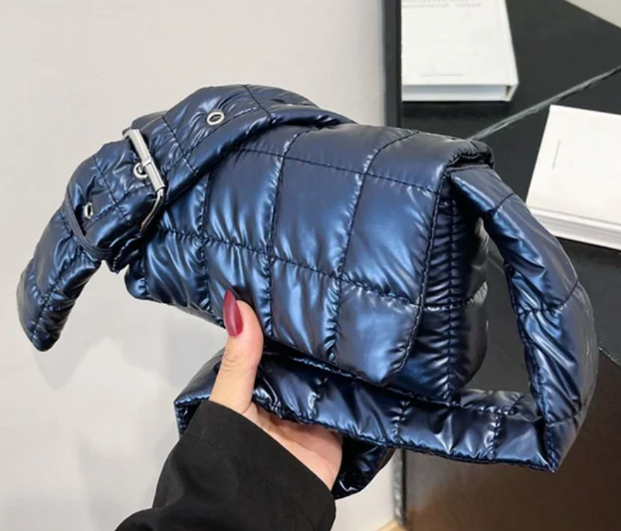 Cotton Padded Fashion Quilted Womans Metalic Crossbody Long Strap Ladies Purse