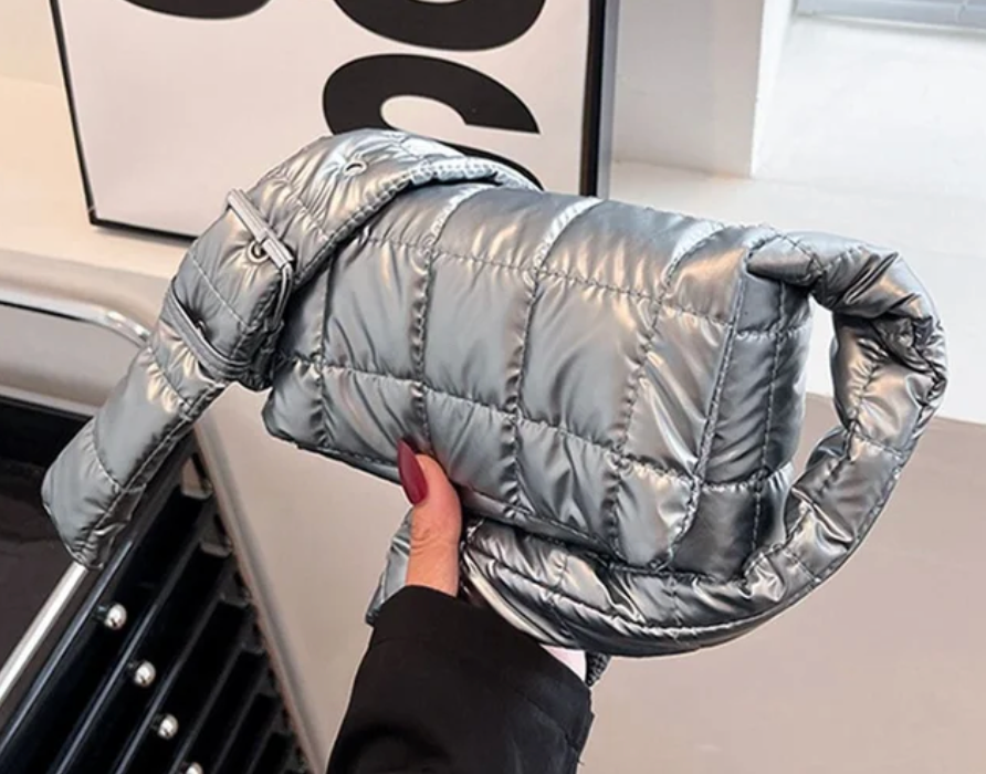 Cotton Padded Fashion Quilted Womans Metalic Crossbody Long Strap Ladies Purse