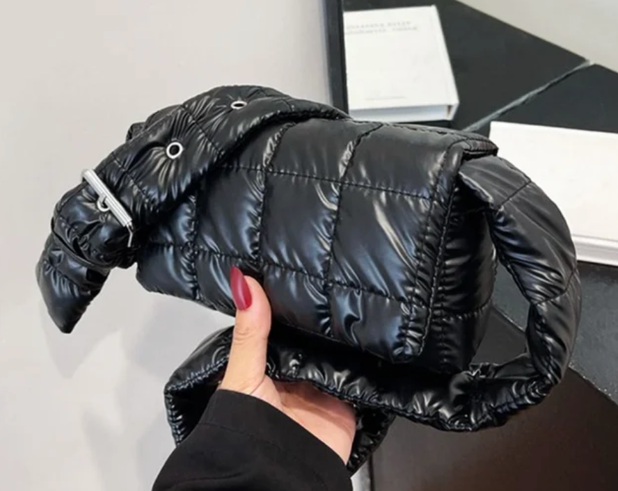 Cotton Padded Fashion Quilted Womans Metalic Crossbody Long Strap Ladies Purse