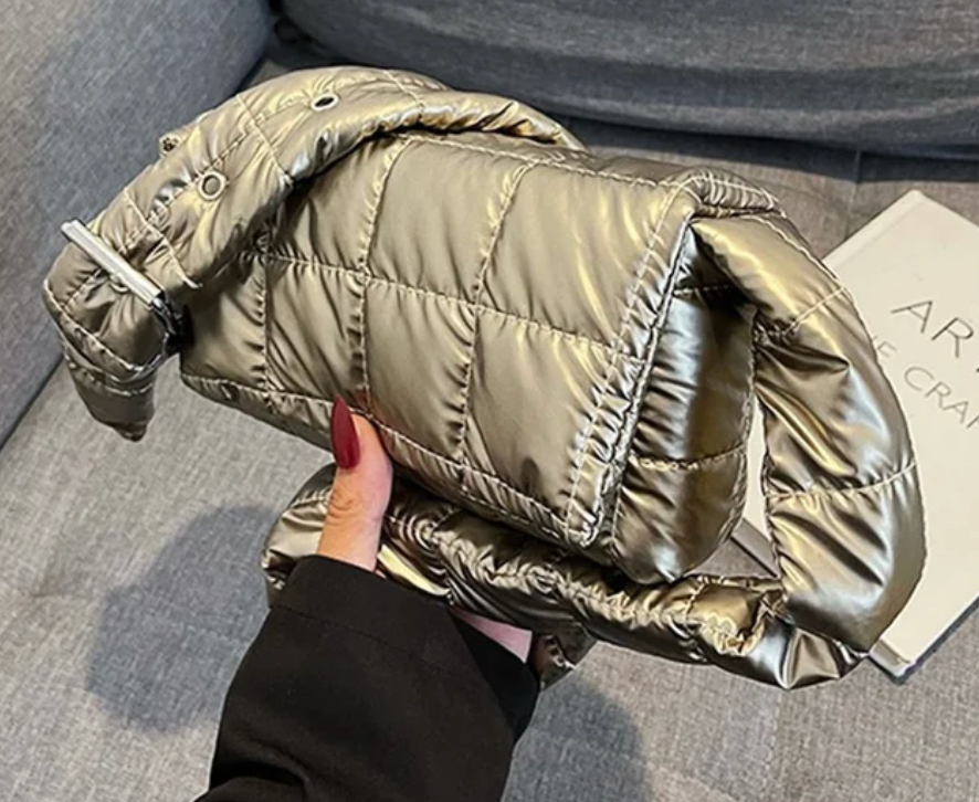 Cotton Padded Fashion Quilted Womans Metalic Crossbody Long Strap Ladies Purse