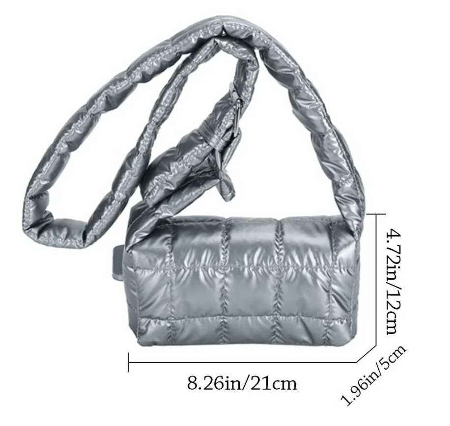 Cotton Padded Fashion Quilted Womans Metalic Crossbody Long Strap Ladies Purse