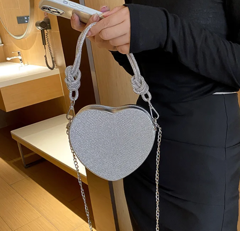 Luxury Heart Design Clutch Mini Womans Handbag Love Rhinestones