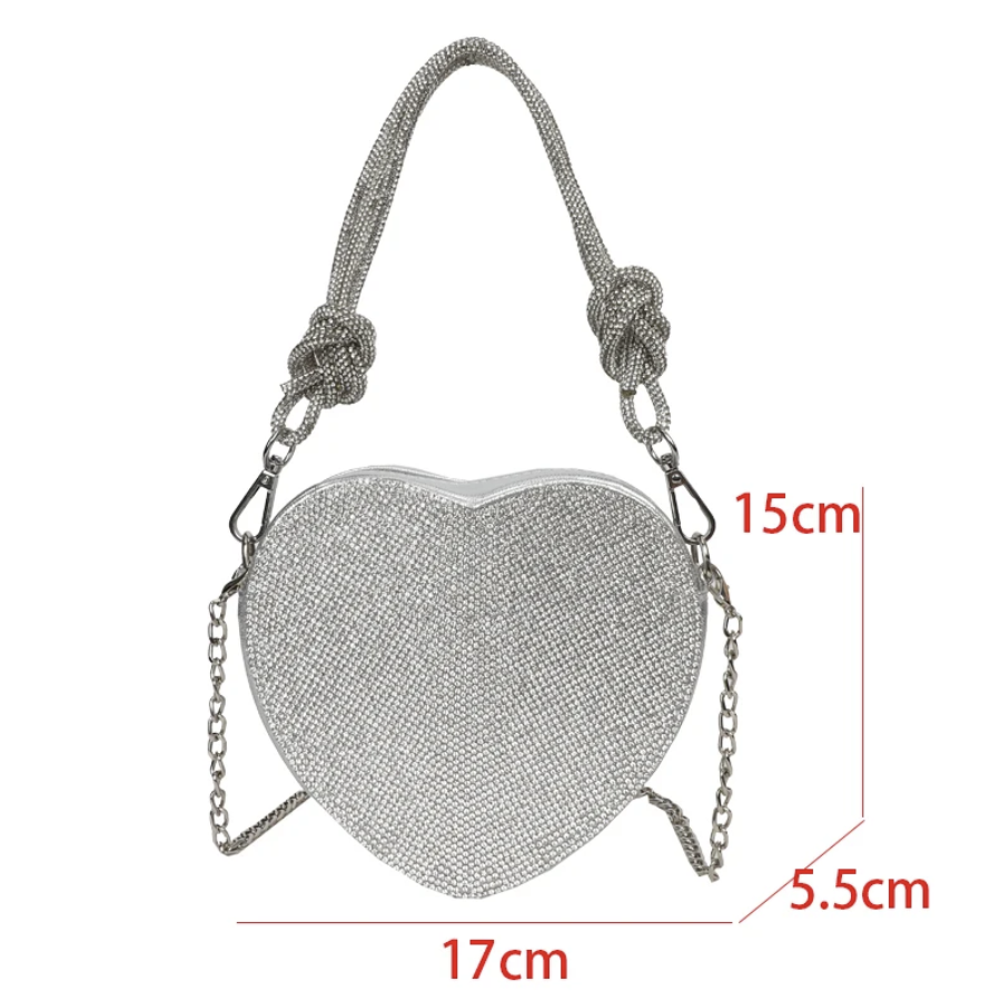 Luxury Heart Design Clutch Mini Womans Handbag Love Rhinestones
