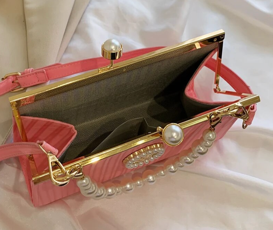 Luxury Womans Evening clutch Designer Bag With Pearls Crossbody  Elegant Purse