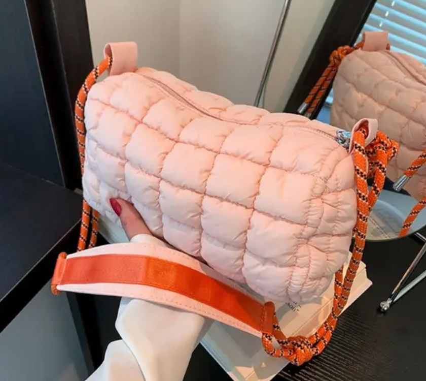 Puffy Adjustable Nylon Womens Shoulder Cotton Padded Quilted Plaid Ladies Tote