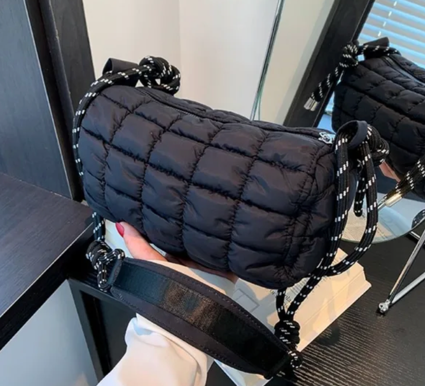 Puffy Adjustable Nylon Womens Shoulder Cotton Padded Quilted Plaid Ladies Tote