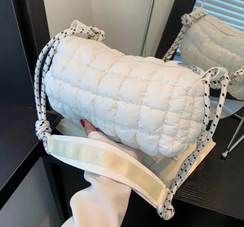 Puffy Adjustable Nylon Womens Shoulder Cotton Padded Quilted Plaid Ladies Tote