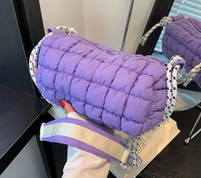 Puffy Adjustable Nylon Womens Shoulder Cotton Padded Quilted Plaid Ladies Tote