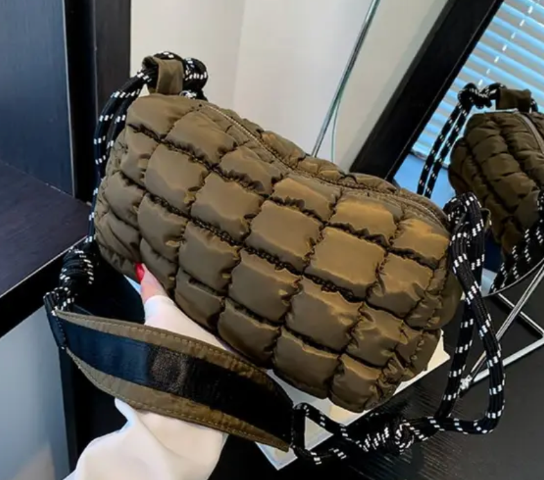 Puffy Adjustable Nylon Womens Shoulder Cotton Padded Quilted Plaid Ladies Tote