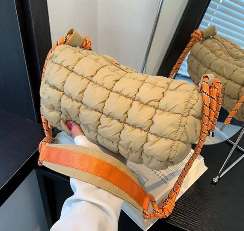 Puffy Adjustable Nylon Womens Shoulder Cotton Padded Quilted Plaid Ladies Tote