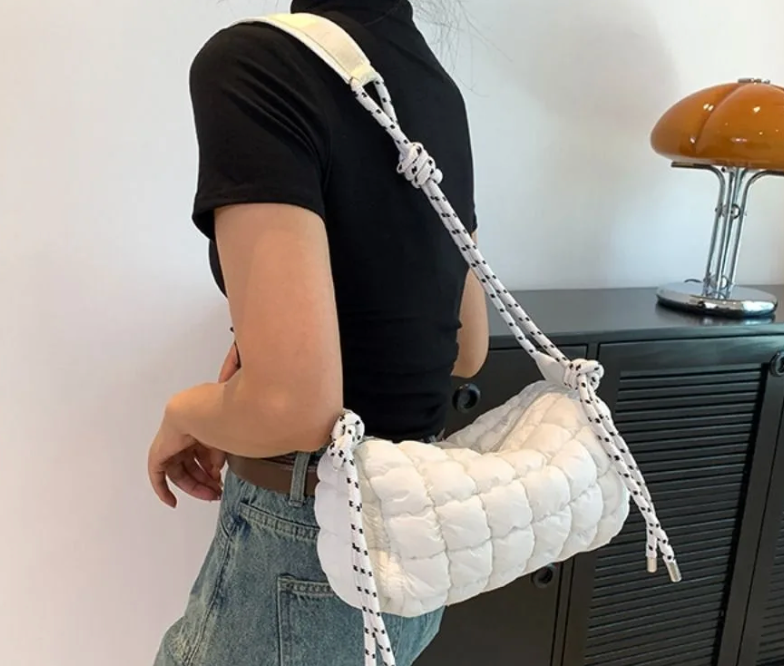 Puffy Adjustable Nylon Womens Shoulder Cotton Padded Quilted Plaid Ladies Tote