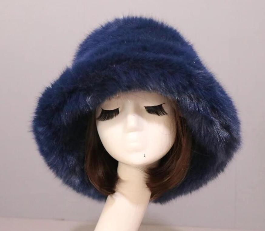 Warm Fishermans Unisex bucket Hat Outdoor Fluffy Fur Fleece Cap Winter Hat