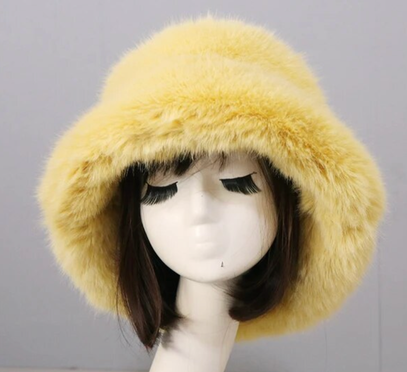 Warm Fishermans Unisex bucket Hat Outdoor Fluffy Fur Fleece Cap Winter Hat