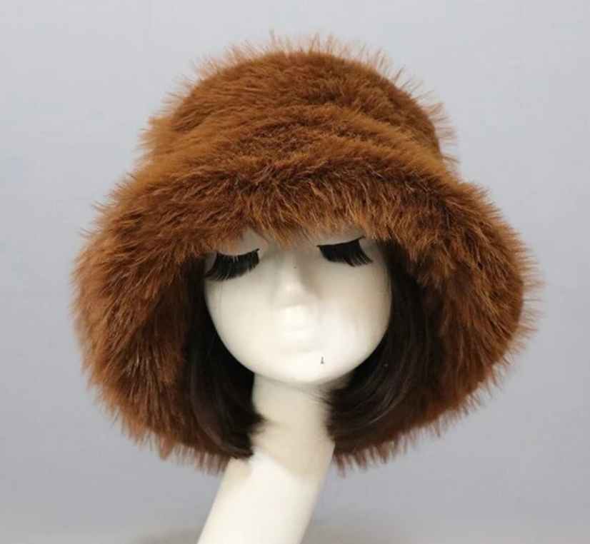 Warm Fishermans Unisex bucket Hat Outdoor Fluffy Fur Fleece Cap Winter Hat