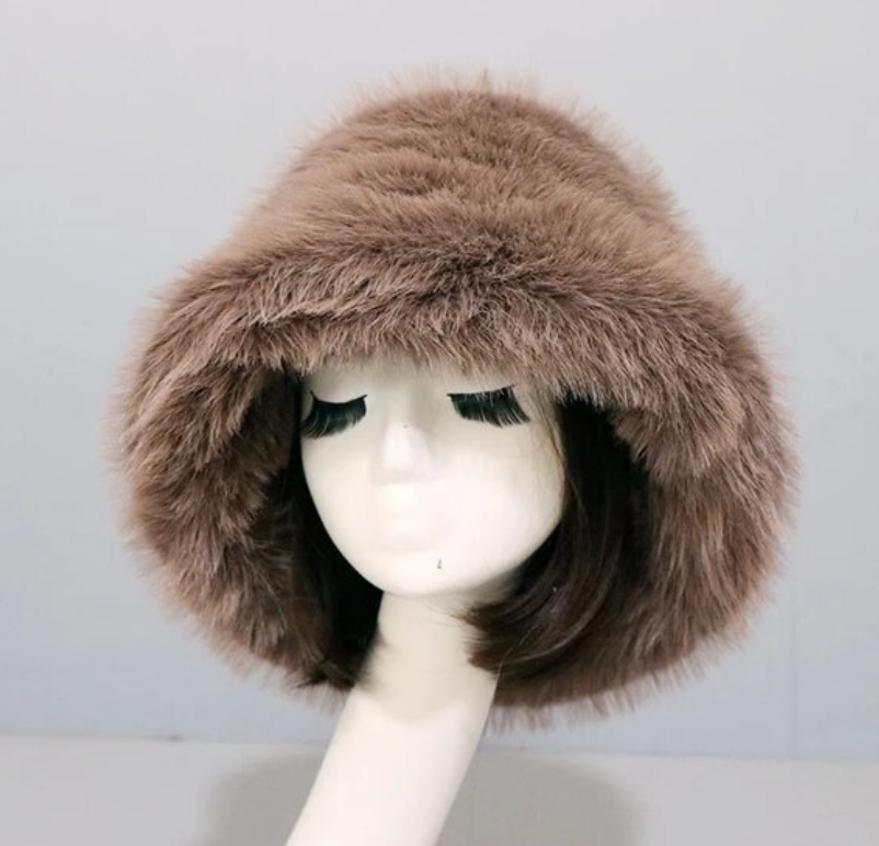 Warm Fishermans Unisex bucket Hat Outdoor Fluffy Fur Fleece Cap Winter Hat